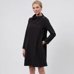 Estelle and Finn Asymmetric Collar Dress Pockets Knee Length Black S NWT 9448